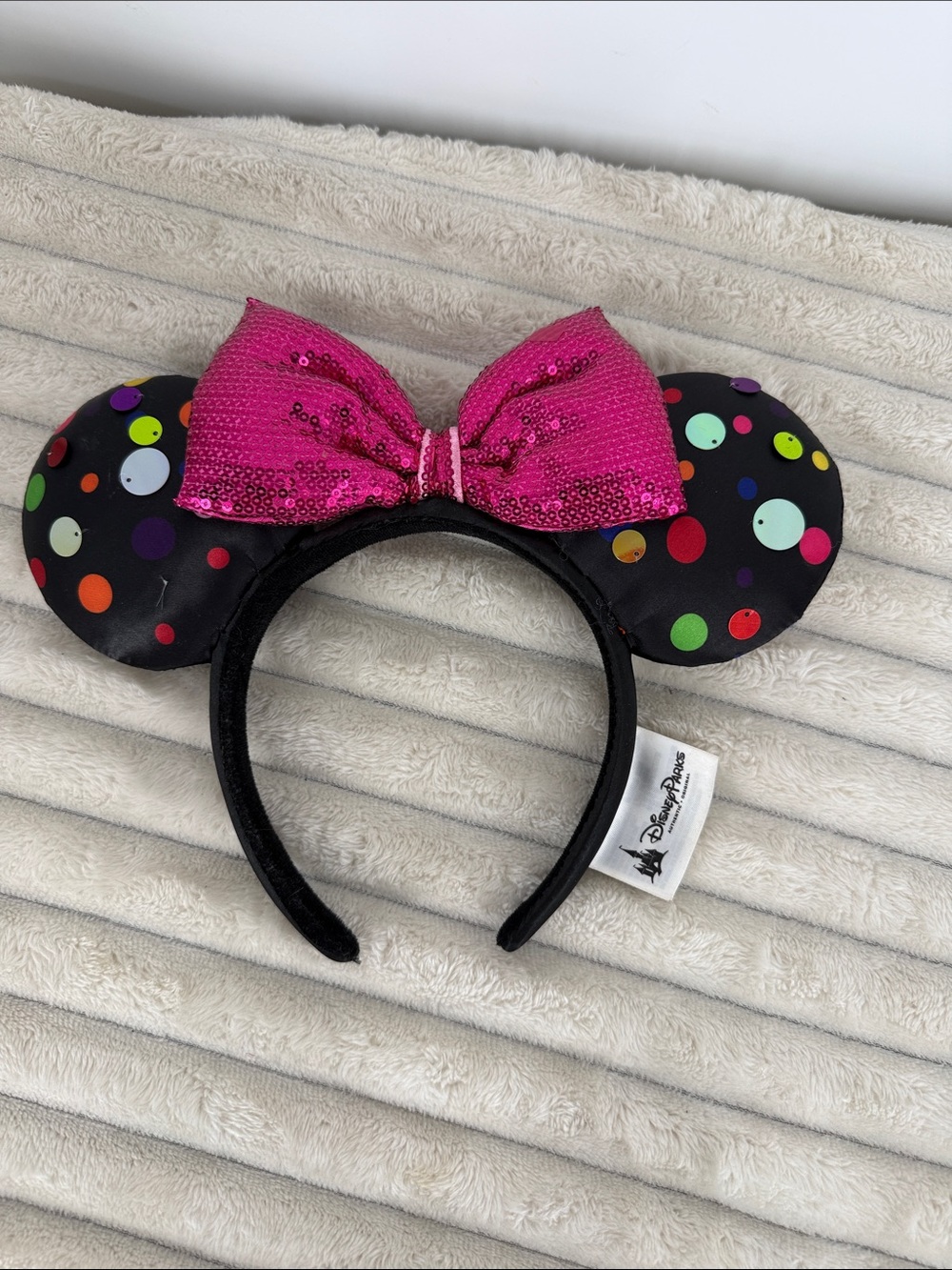 Disney Parks Minnie Mouse Polka Dot Ears with Pink Sequin Bow